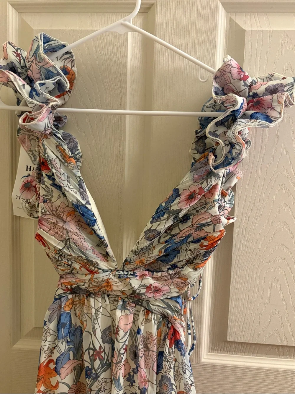 🆕 Marissa Cut-out Ruffle Floral Cutout Maxi Dress in White with Multicolor Print